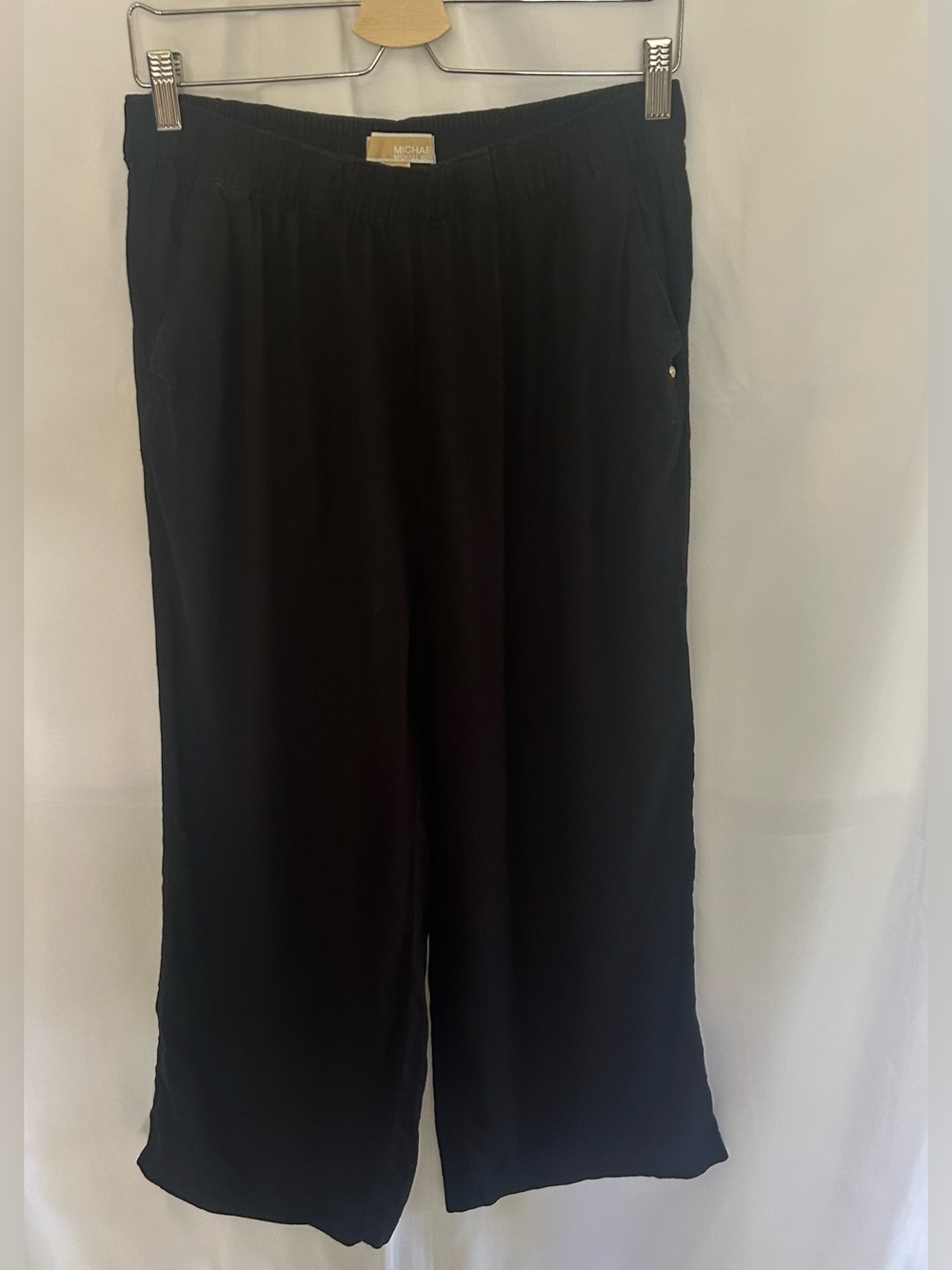 Michael Kors Black Wide-Leg linen Pull-On Pants 23” inseam